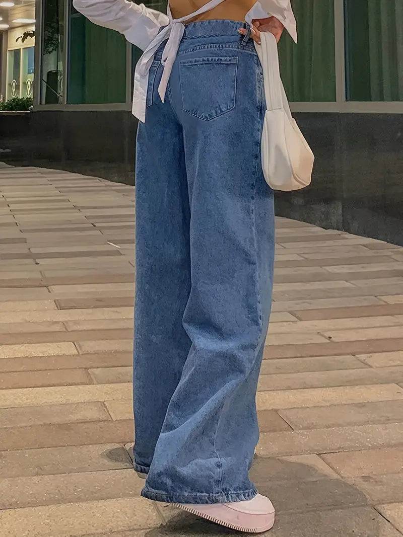 Valenzora | Dunkelblaue, locker sitzende Boyfriend-Jeans mit niedriger Taille
