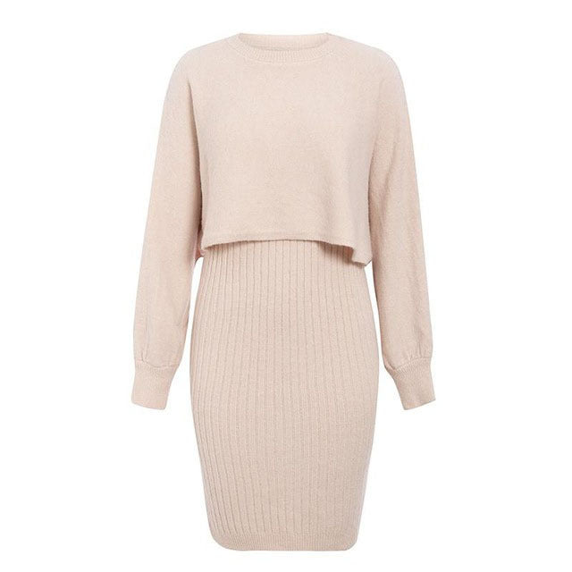 Valenzora | 2-teiliges Strickset – elegantes, ärmelloses Strickkleid mit Pullover für Herbst und Winter