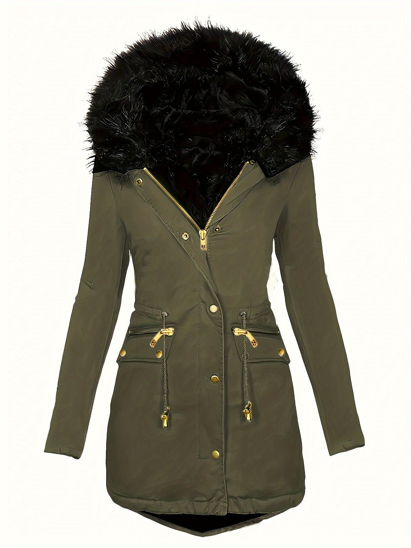 Valenzora | Zip-up parka coat with buttons and hood, women's winter jacket