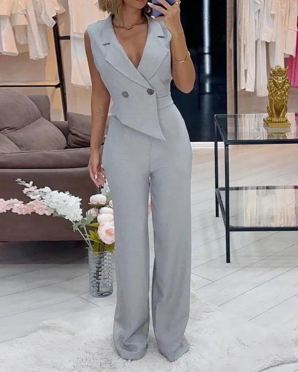 Valenzora | Jumpsuit mit Reverskragen in Unifarbe