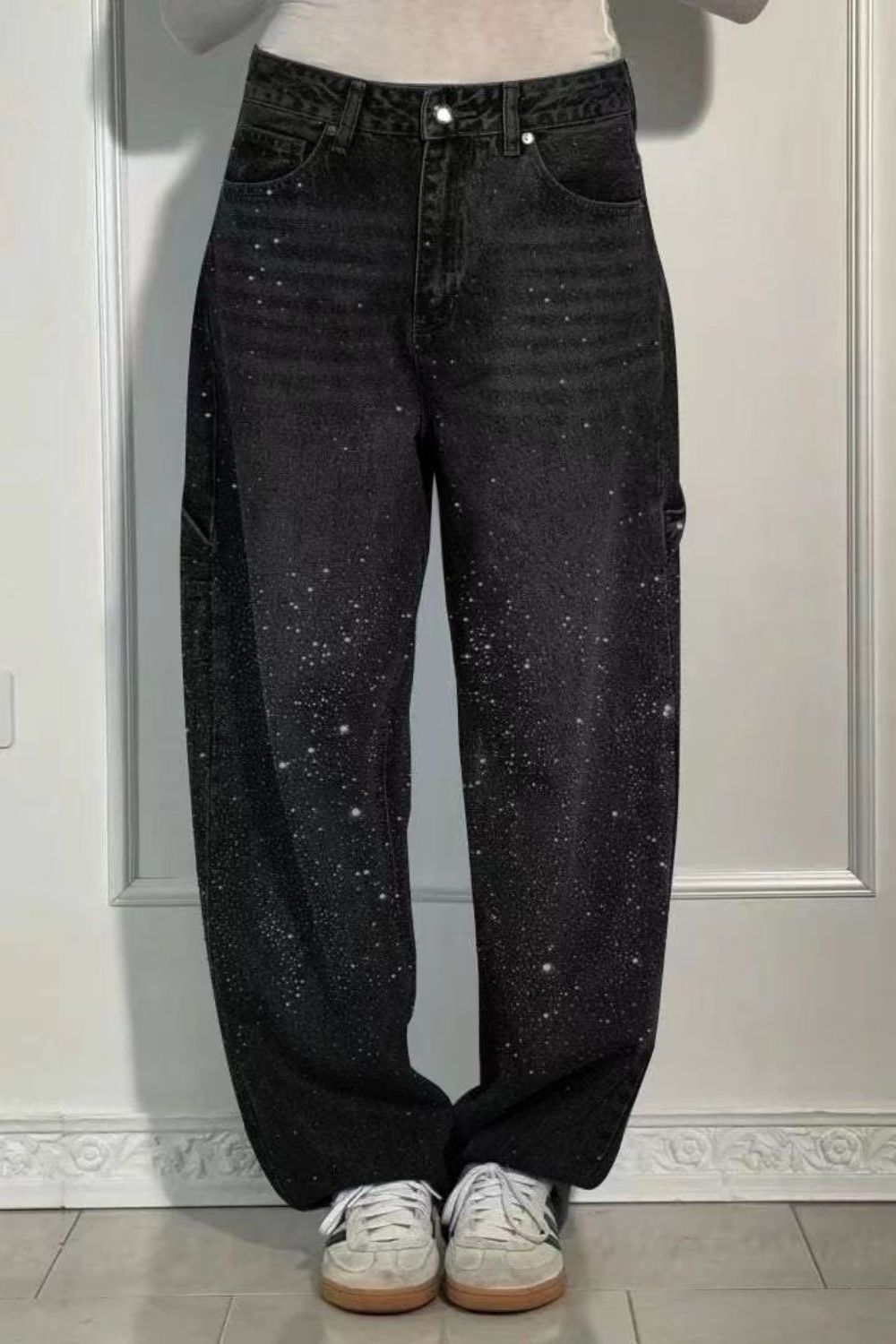 Valenzora | Women's Washed Jeans with Rhinestone Details, Wide Fit