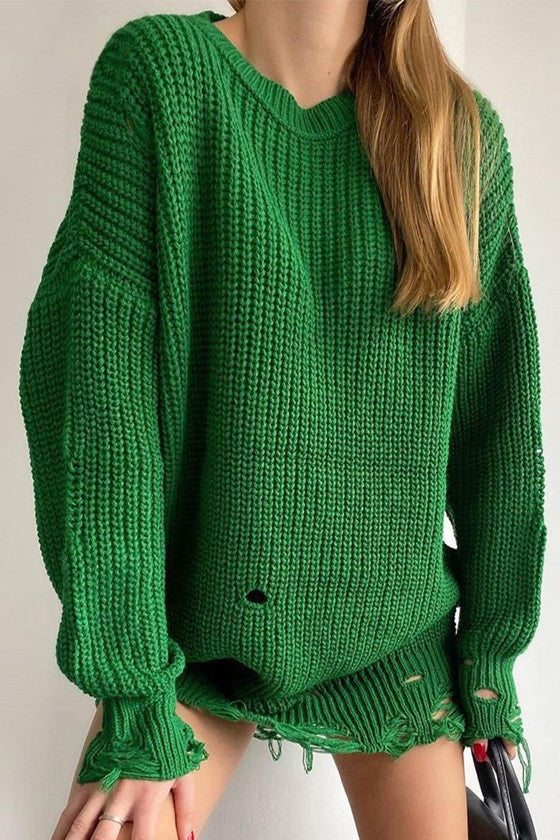 Valenzora Ripped O Neck Oversized Sweater Dress