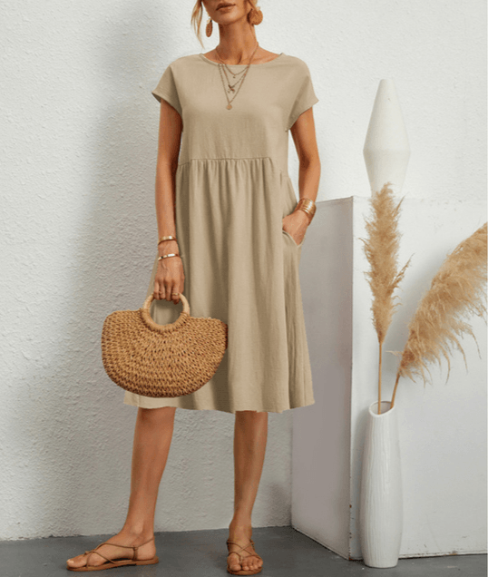 Valenzora | Cotton Linen Short Sleeve Midi Dress