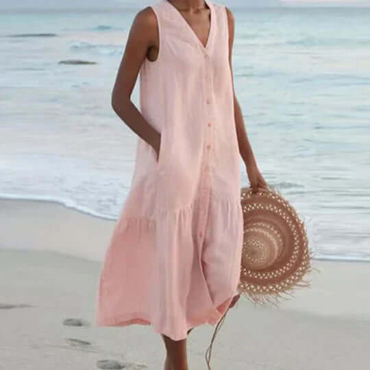 Valenzora | Soft Pink Linen-like Dress