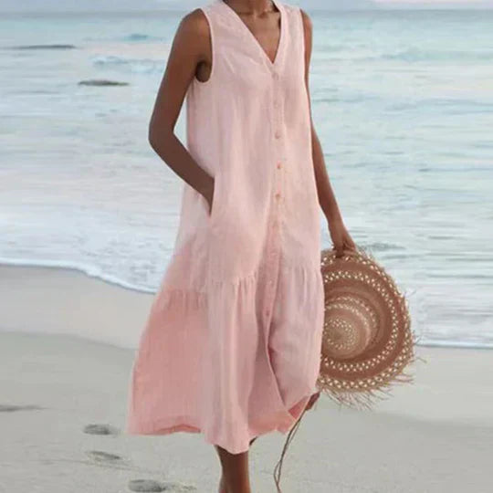 Valenzora | Soft Pink Linen Dress
