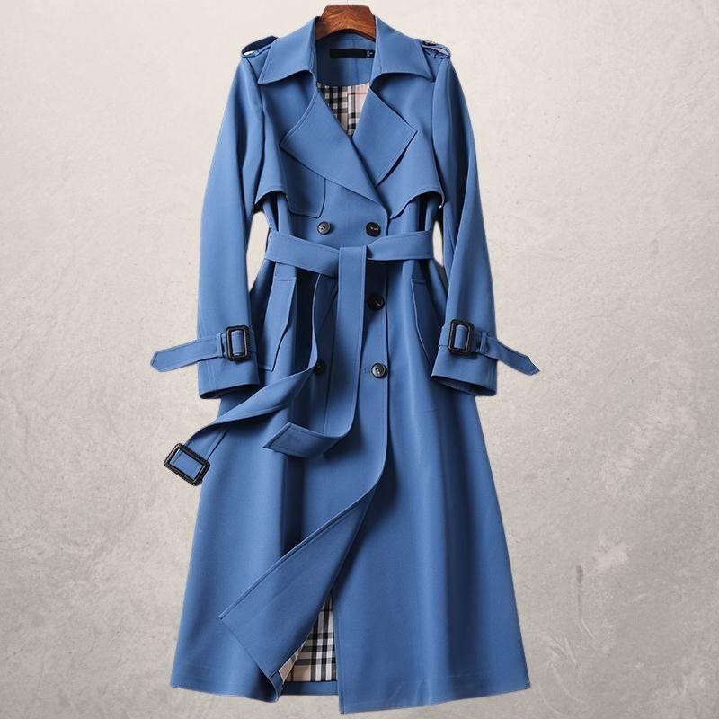 Valenzora | Long trench coat, classic cut, double-breasted with belt and storm flap