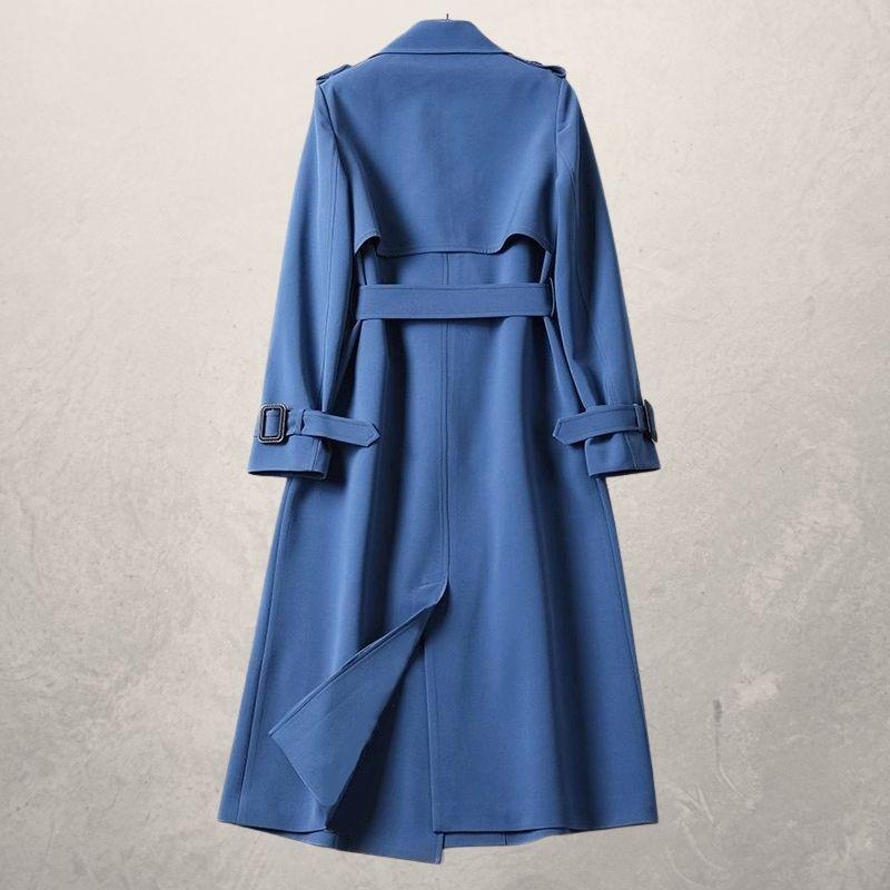 Valenzora | Langer Trenchcoat, klassischer Schnitt, zweireihig mit Gürtel und Sturmklappe
