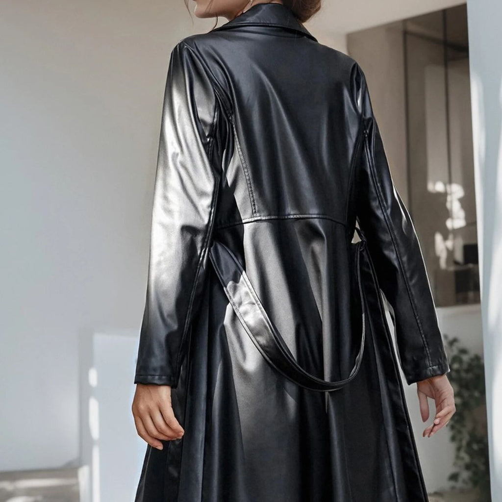 Valenzora | Faux leather trench coat with belt