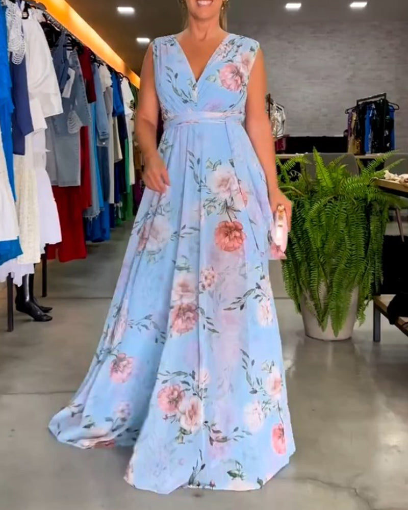 Valenzora | Elegantes ärmelloses Kleid mit V-Ausschnitt und Blumenmuster
