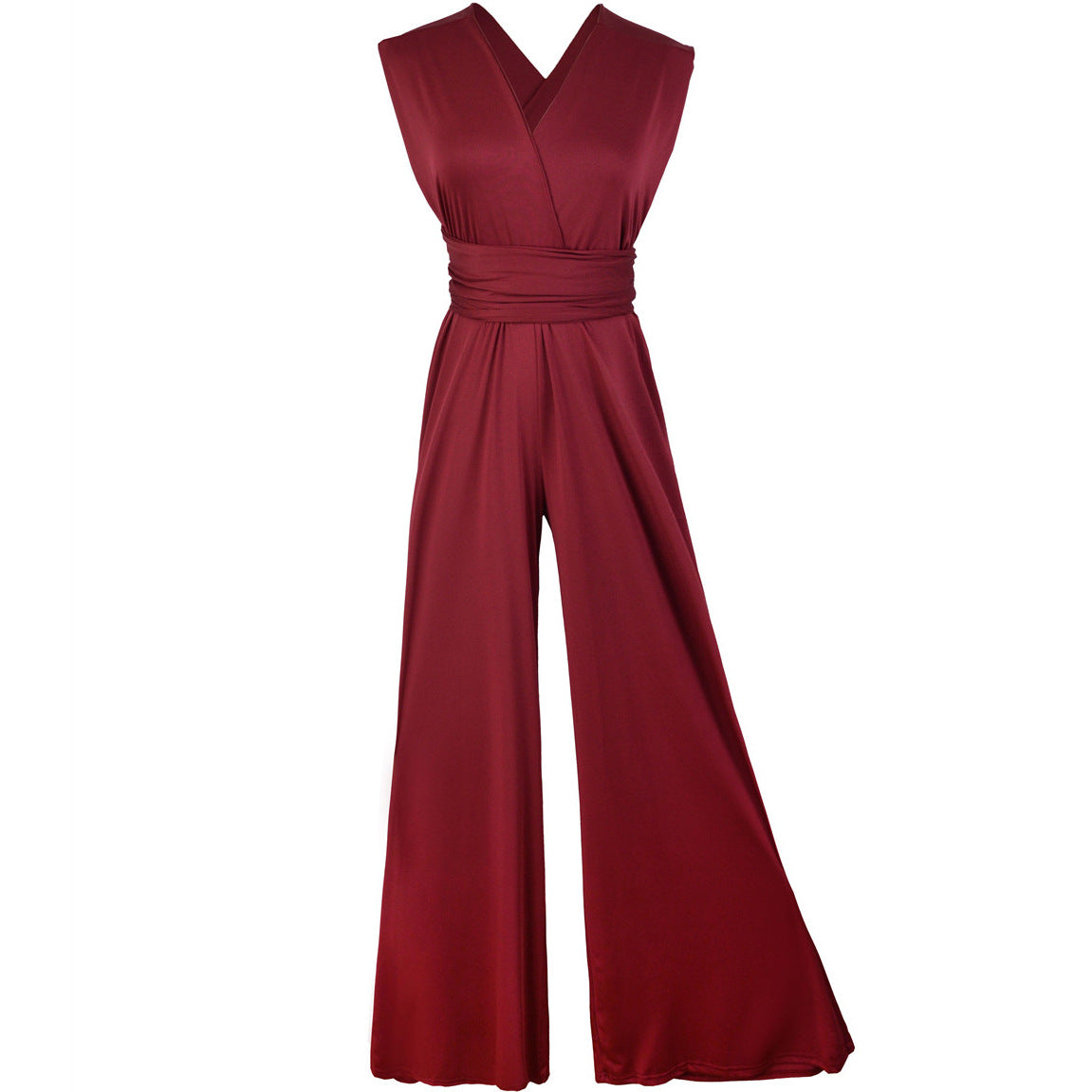 Eleganter Damen-Jumpsuit mit tiefem V-Ausschnitt und innovativem Wickeldesign, Größe S