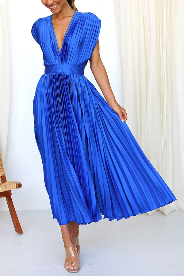 Valenzora | Hello Beautiful Satin Pleated Midi Dress
