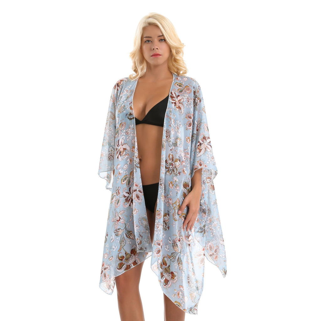 Women's elegant chiffon wrap with floral design and asymmetrical hem, size S