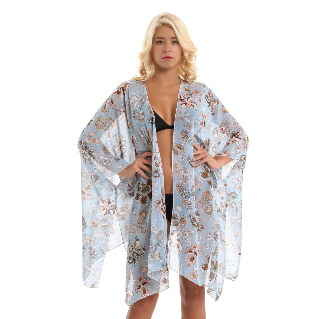 Women's elegant chiffon wrap with floral design and asymmetrical hem, size S