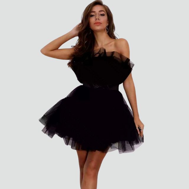 Valenzora | Trägerloses Tüllkleid mit Stufenrock
