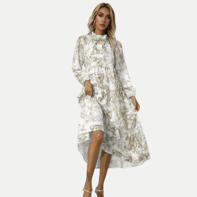 Valenzora | Toile print midi dress with high collar