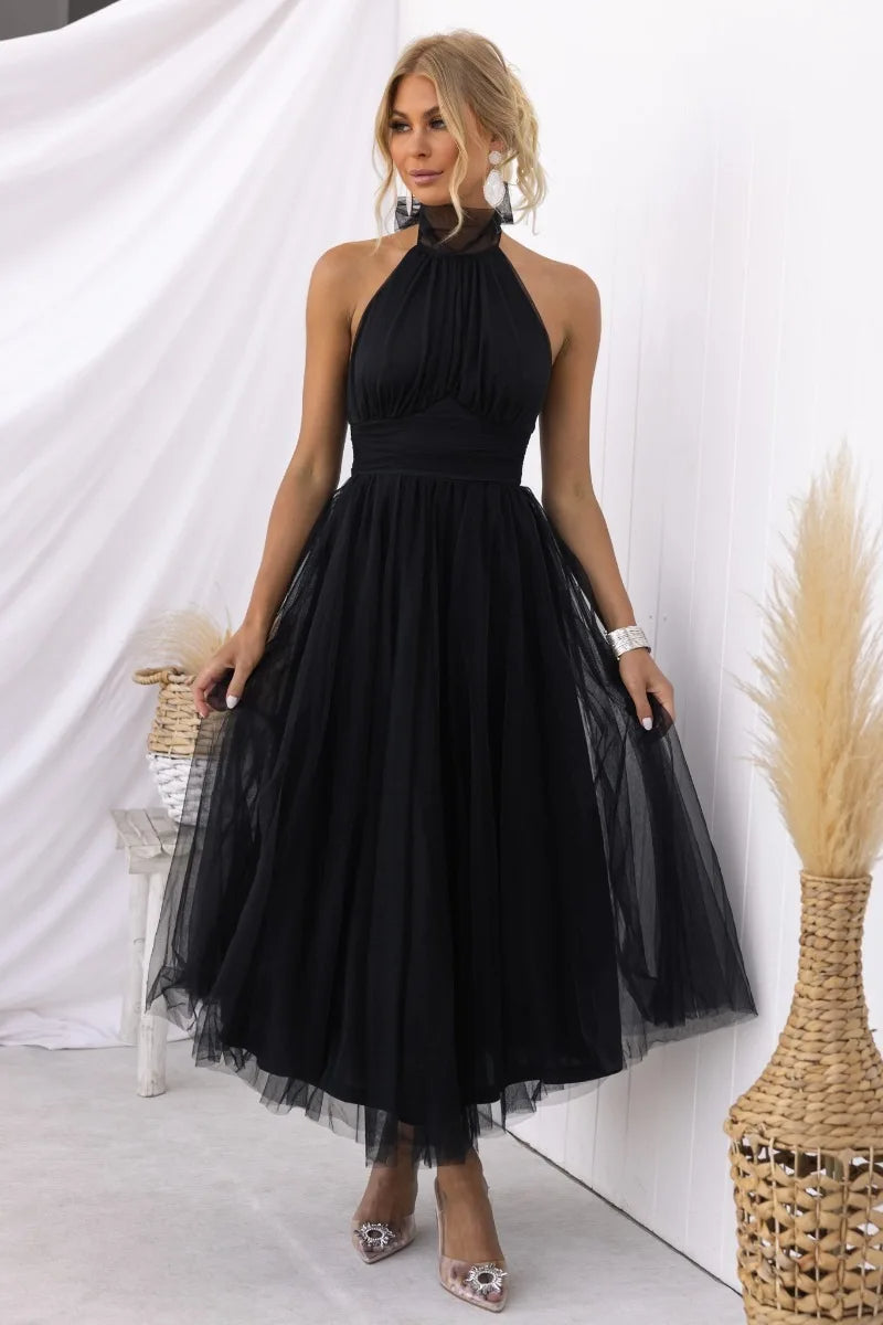 Valenzora | Halter Tulle Midi Dress