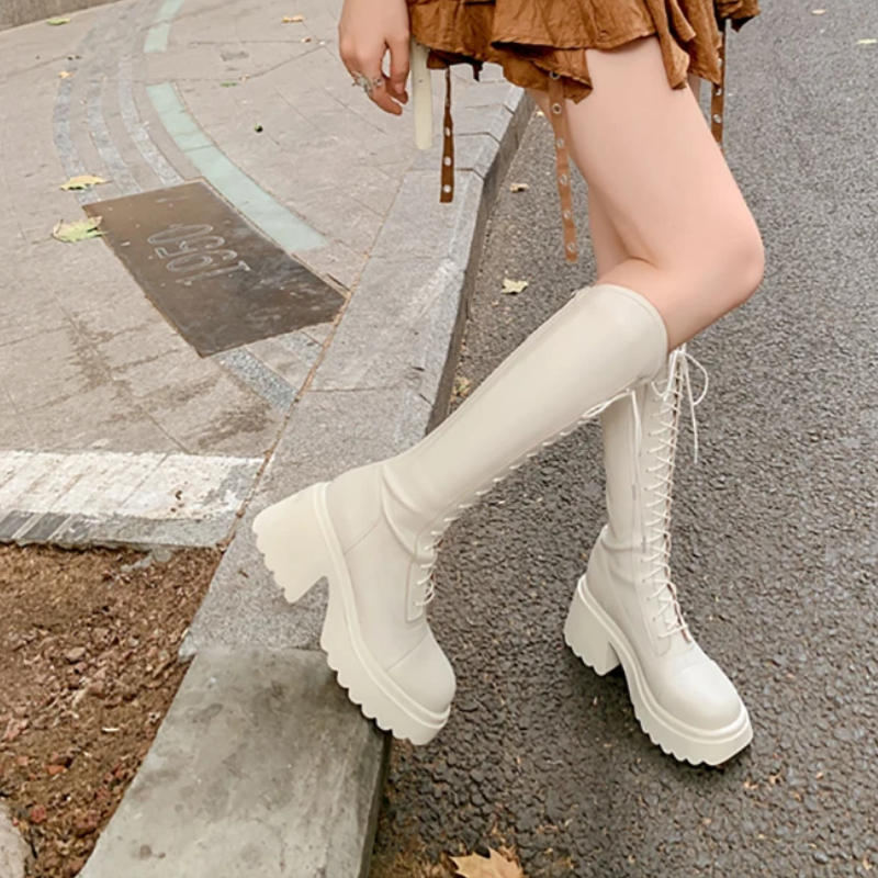 Valenzora | High Boots Damen Stiefel mit Schnürung und stabilem Absatz