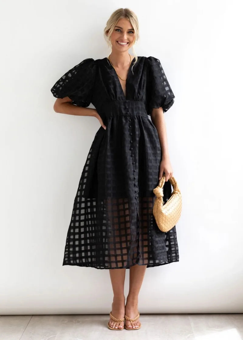 Valenzora | Puff Sleeve Midi Dress