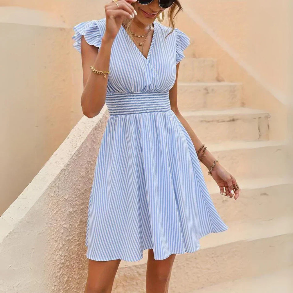 Valenzora | Elegant striped dress with flounced sleeves