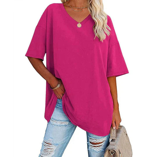 Valenzora | Casual Plus Size V-Neck T-Shirt for Women