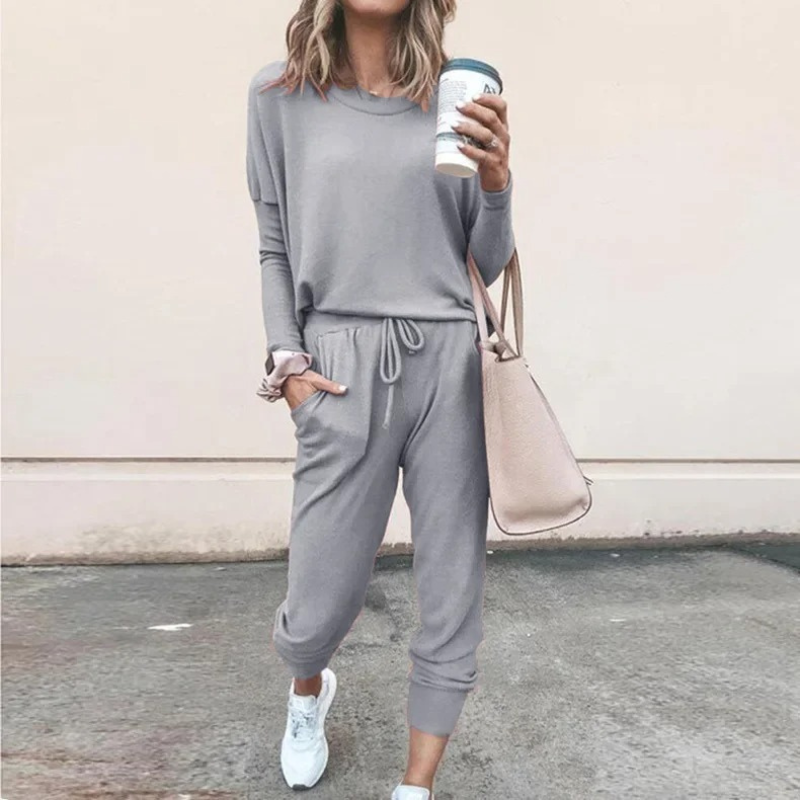 Valenzora | Damen Lounge-Set, bequemer Zweiteiler mit Kordelzug und Langarmshirt