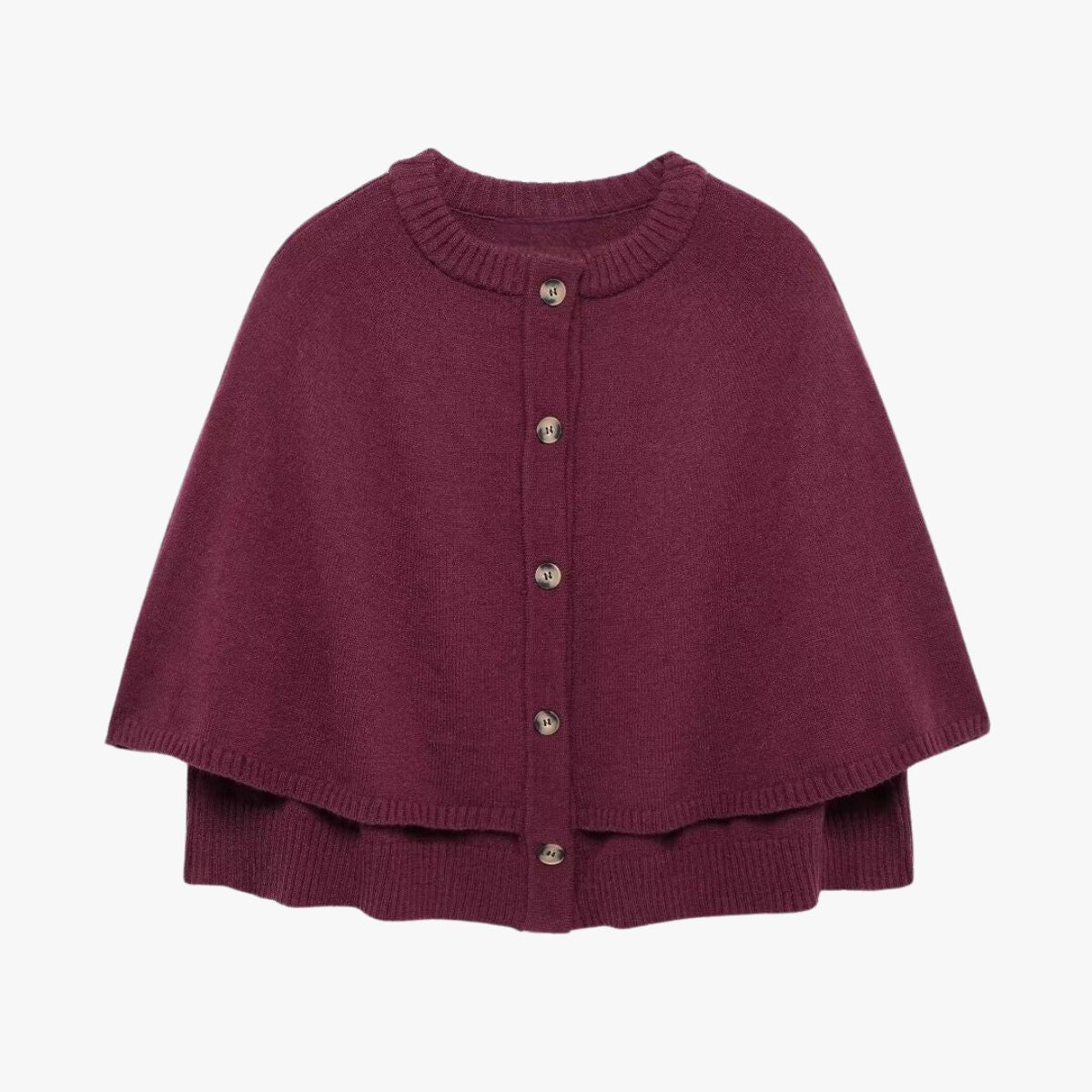Valenzora | Knitted Cape with Buttons and Tiered Hem