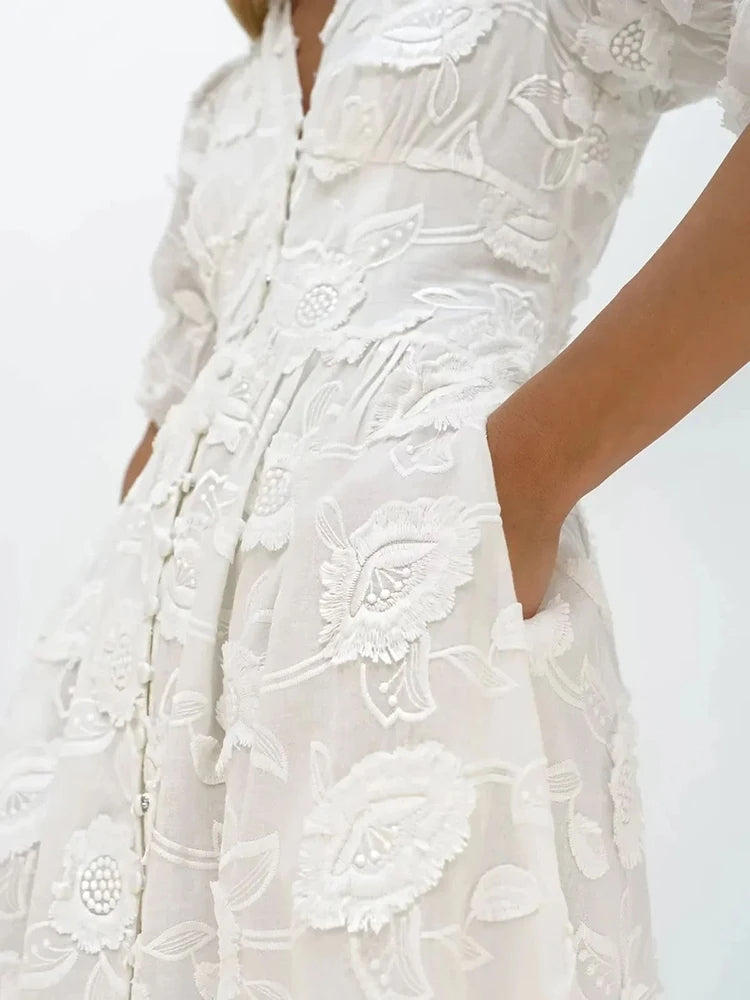 Valenzora | Midi Dress with Embroidery – Elegant Women's Fashion for Every Occasion