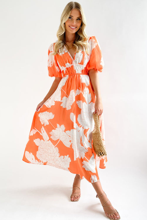 Valenzora | Real Love Print Puff Sleeve Maxi Dress
