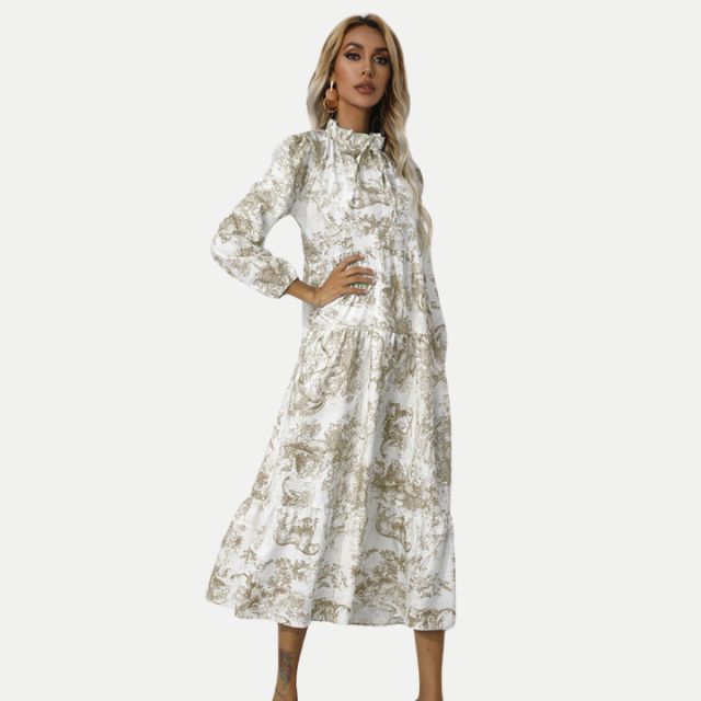 Valenzora | Toile print midi dress with high collar