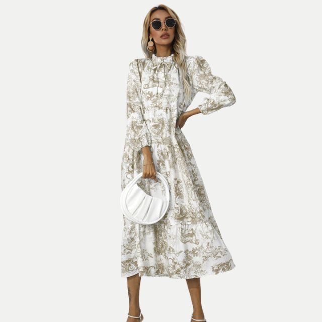 Valenzora | Toile print midi dress with high collar