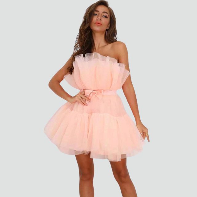 Valenzora | Trägerloses Tüllkleid mit Stufenrock