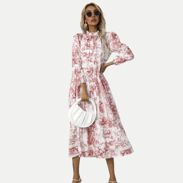 Valenzora | Toile print midi dress with high collar