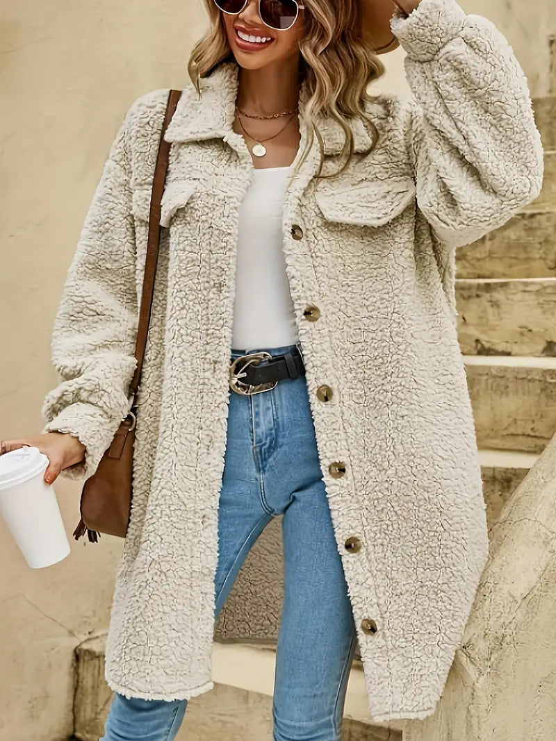 Knitted, casual, long plush jacket