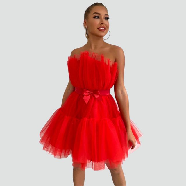 Valenzora | Trägerloses Tüllkleid mit Stufenrock