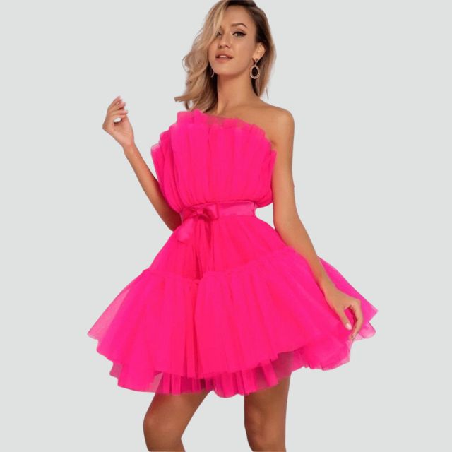 Valenzora | Trägerloses Tüllkleid mit Stufenrock