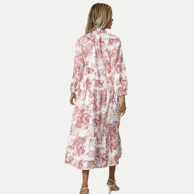 Valenzora | Toile print midi dress with high collar