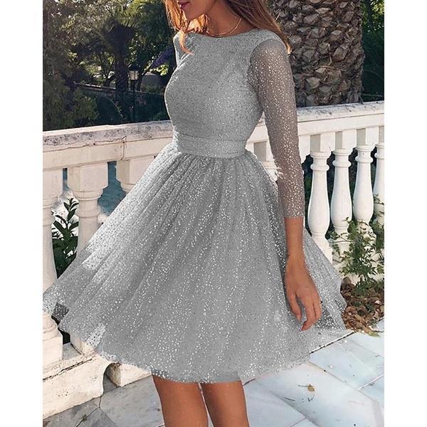 Valenzora | Sexy Elegant Print Mesh V-Neck Evening Dresses