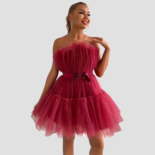 Valenzora | Trägerloses Tüllkleid mit Stufenrock