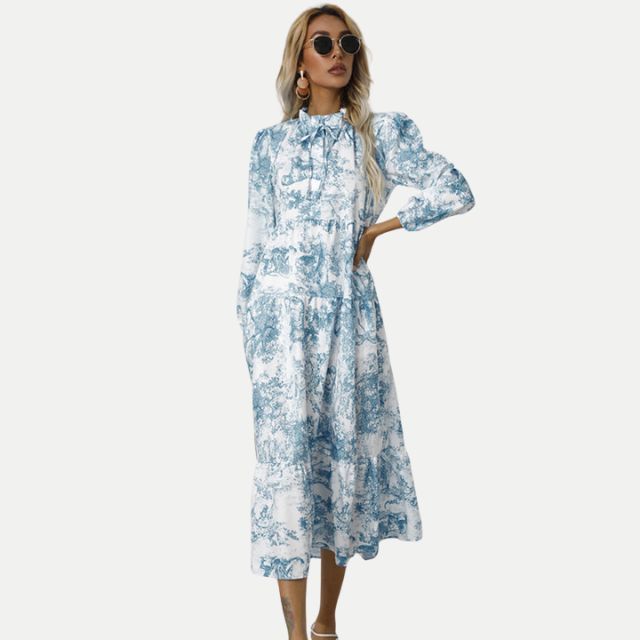 Valenzora | Toile print midi dress with high collar