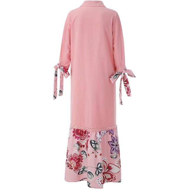 Valenzora | Maxi dress with button placket and floral pattern at the hem