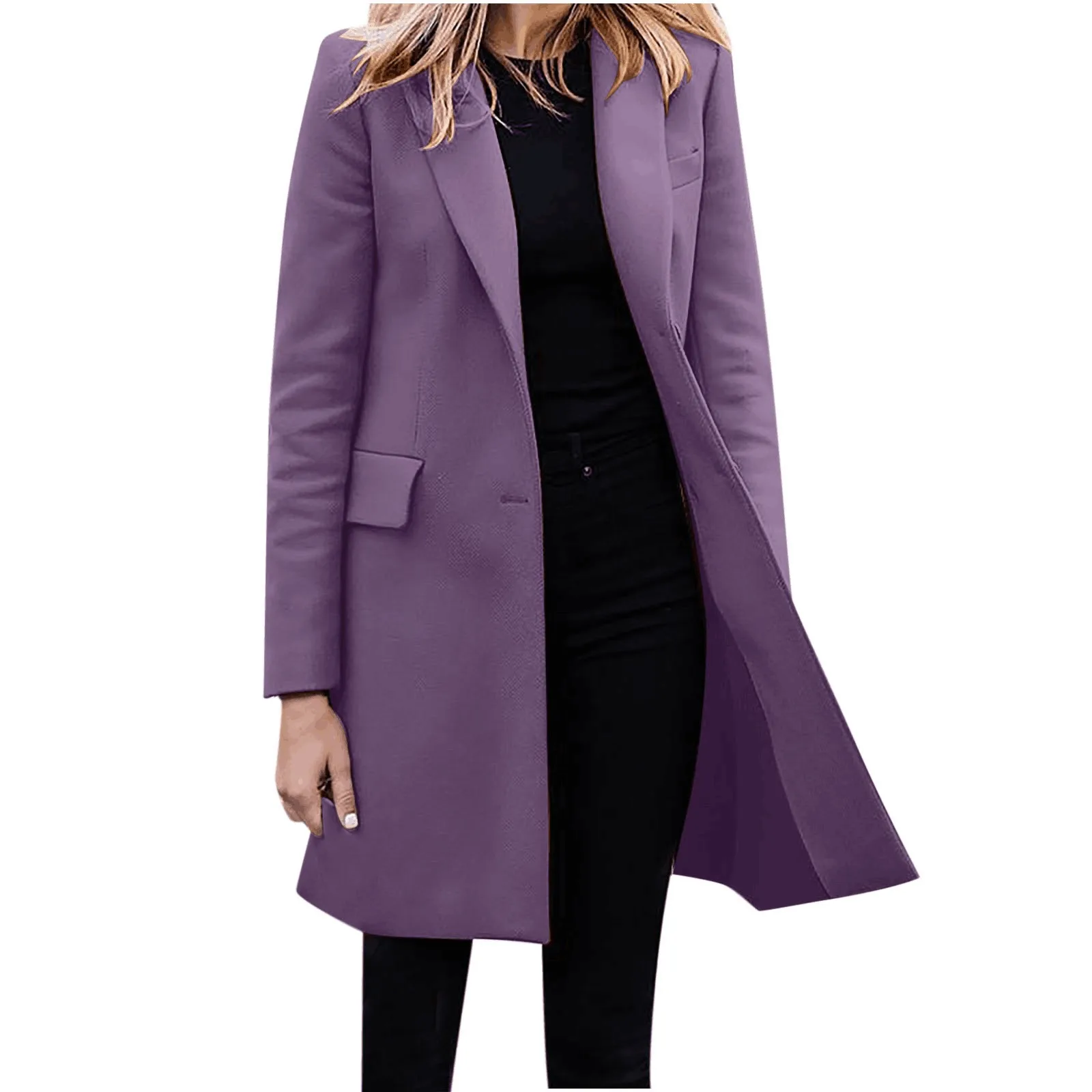Valenzora | Women's Slim Fit Coat Jacket, One Button Wool Blend Long Jacket