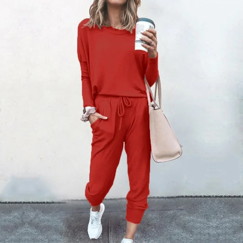 Valenzora | Damen Lounge-Set, bequemer Zweiteiler mit Kordelzug und Langarmshirt