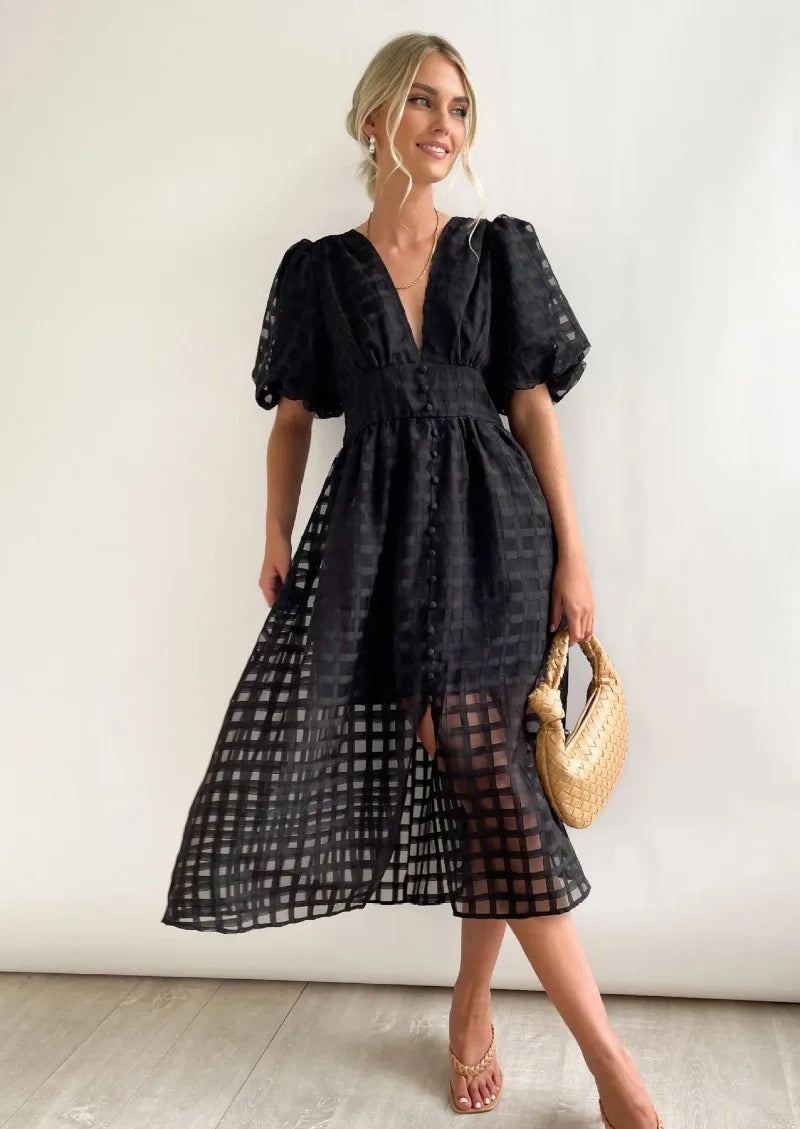 Valenzora | Puff Sleeve Midi Dress