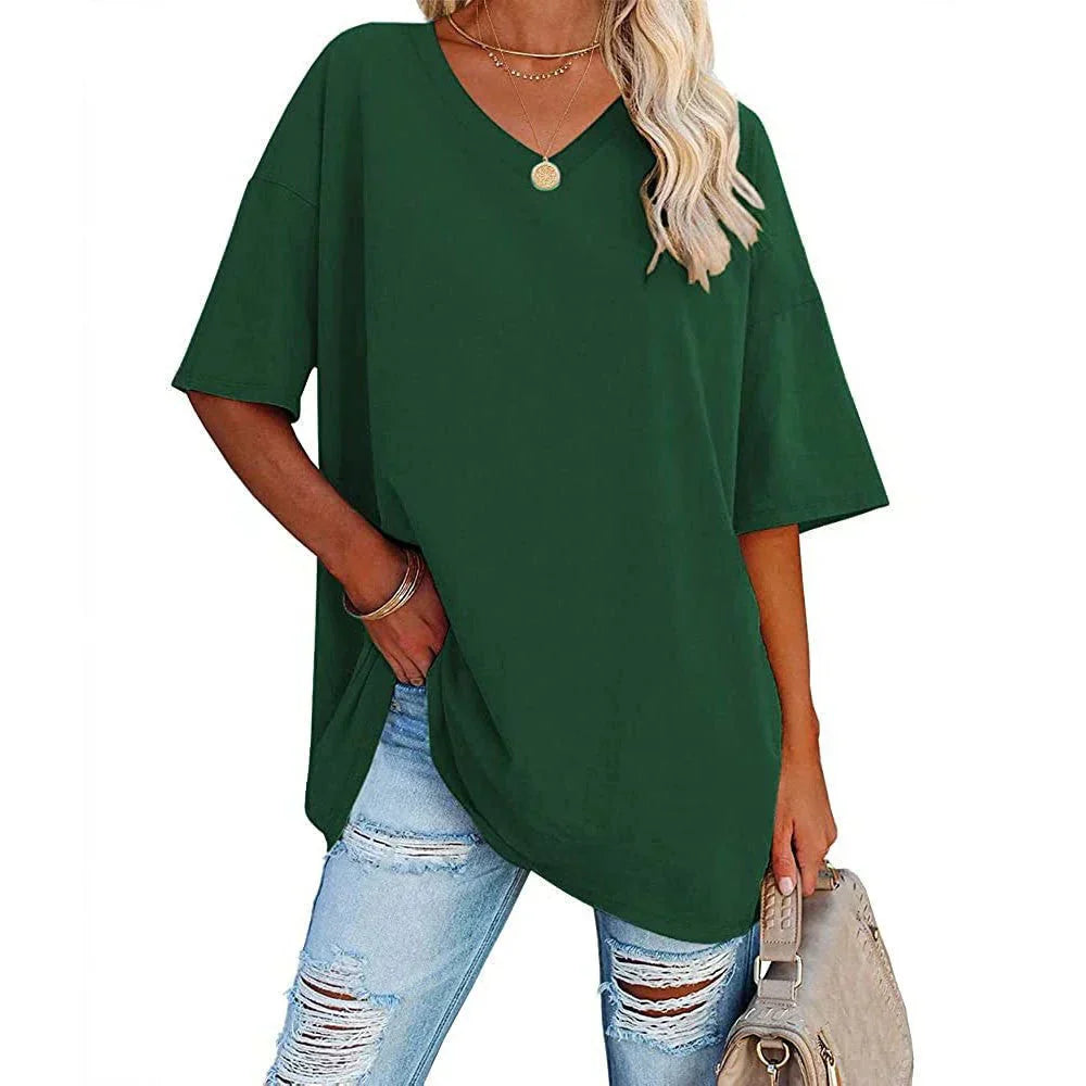 Valenzora | Casual Plus Size V-Neck T-Shirt for Women