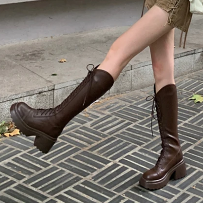 Valenzora | High Boots Damen Stiefel mit Schnürung und stabilem Absatz