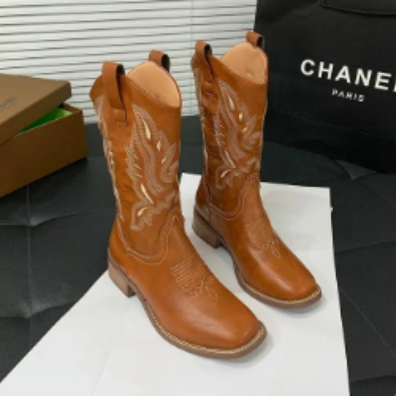 Valenzora | Westernstiefel für Damen mit spitzer Zehenpartie und Blockabsatz, Cowboystiefel für Damen