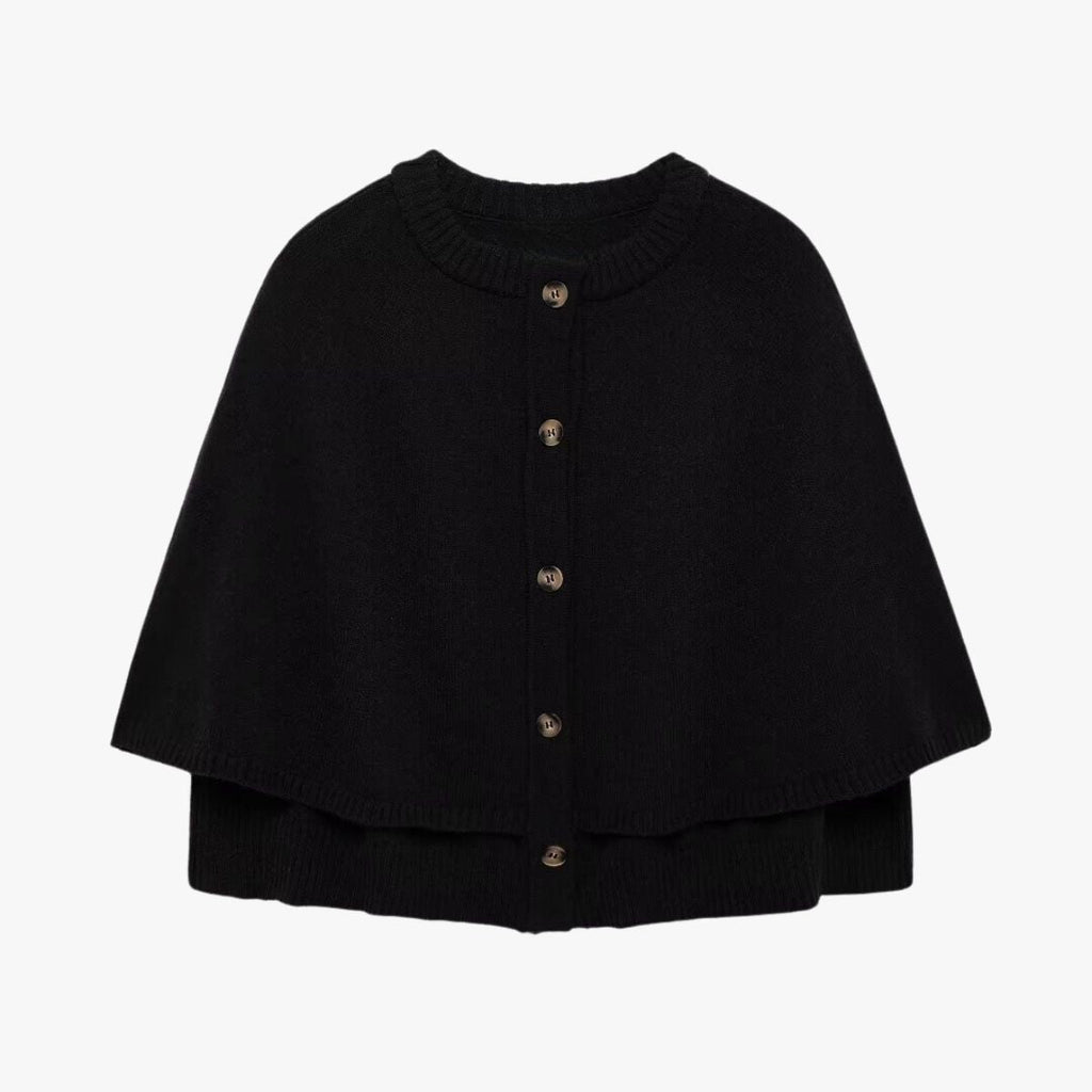Valenzora | Knitted Cape with Buttons and Tiered Hem