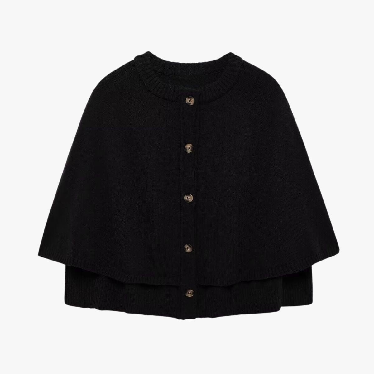 Valenzora | Knitted Cape with Buttons and Tiered Hem