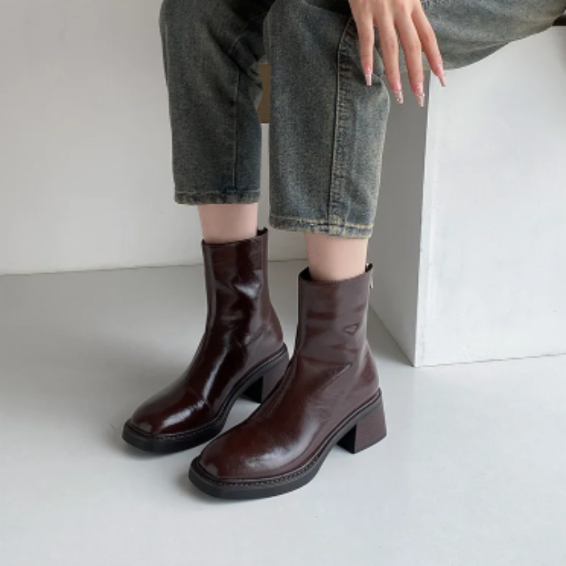 Valenzora | Elegante Stiefeletten aus Leder mit Blockabsatz für Damen