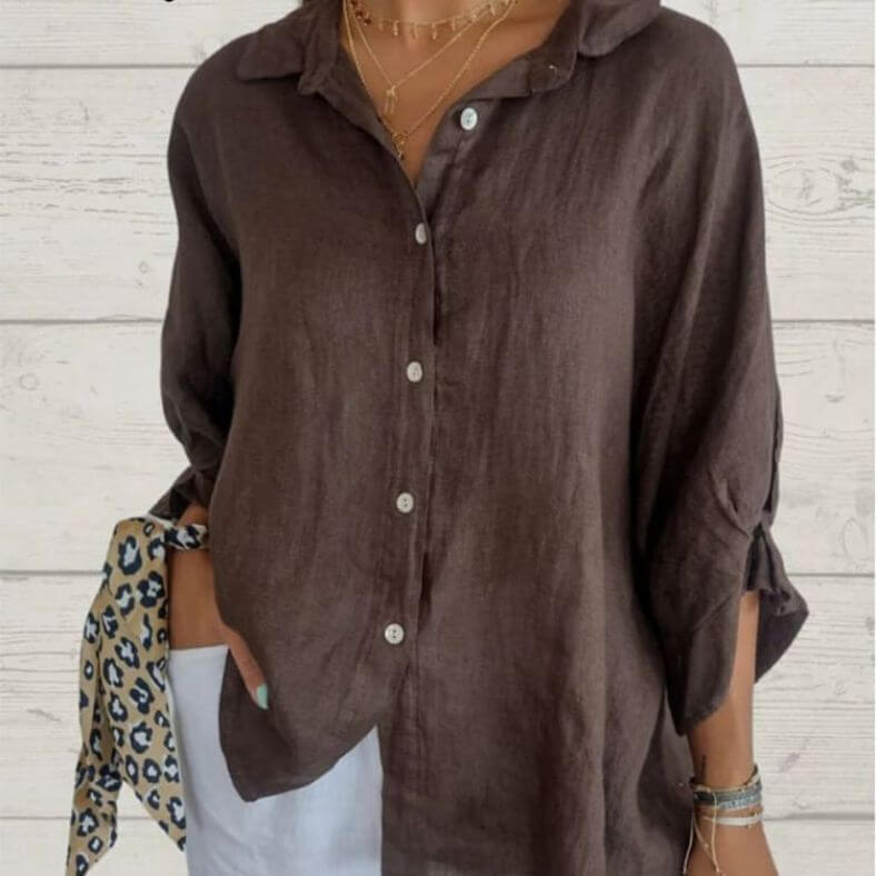 Valenzora | Casual cotton and linen shirt with loop closure for women